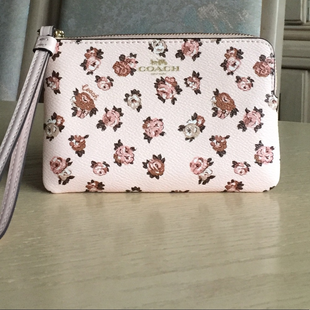 Coach Rosette Print Blush Multi Wristlet